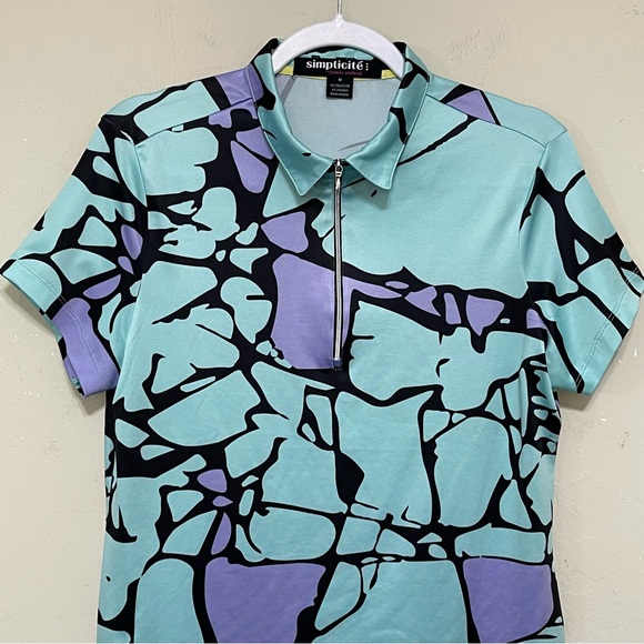Jamie Sadock Simplicite Aqua Blue Purple Abstract Golf Polo Athleisure Size M - Picture 3 of 10